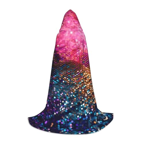 axzttupy Umhang mit Kapuze und Pailletten, glitzernder Druck, für Karneval, Halloween und Motto-Partys, bequemer Umhang von axzttupy