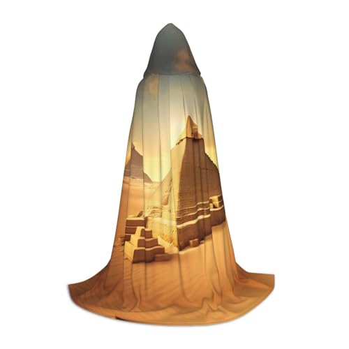 axzttupy Umhang mit Kapuze und ägyptischer Pyramide in Wüste, für Karneval, Halloween und Motto-Partys, bequemer Umhang von axzttupy