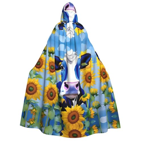 axzttupy Umhang mit Kuh mit Sonnenblumen in blauem Druck, Kapuzenumhang für Halloween, Cosplay, Karneval und Maskerade-Partys, Uni-Umhang axzttupy Umhang mit Kuh mit Sonnenblumen in blauem Druck, Kapuzenumhang für Halloween, Cosplay, Karneval und Maskerade-Partys, Uni-Umhang von axzttupy
