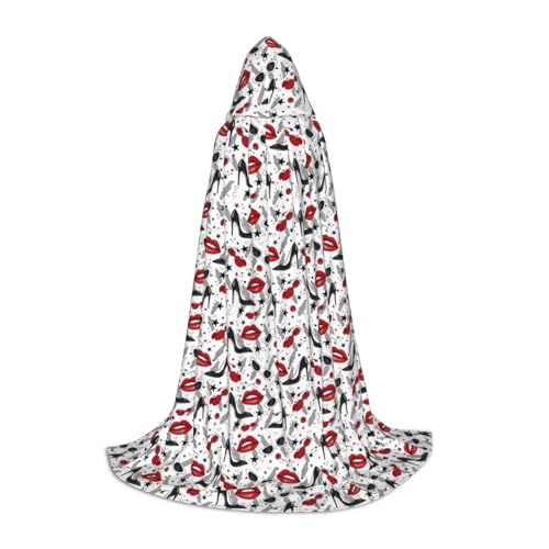 axzttupy Umhang mit Lippen und High Heels, Unisex, mit Kapuze, volle Länge, für Zauberer, Weihnachten, Karneval, Halloween, Cosplay von axzttupy