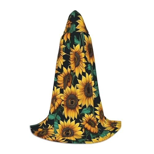 axzttupy Umhang mit Sonnenblumen-Druck, mit Kapuze, für Karneval, Halloween und Motto-Partys, bequemer Umhang von axzttupy