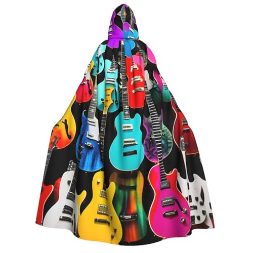 axzttupy Umhang mit buntem Gitarren-Druck, für Erwachsene, mit Kapuze, Halloween, Weihnachten, Karneval, Partys, Mittelalter-Kostüm von axzttupy