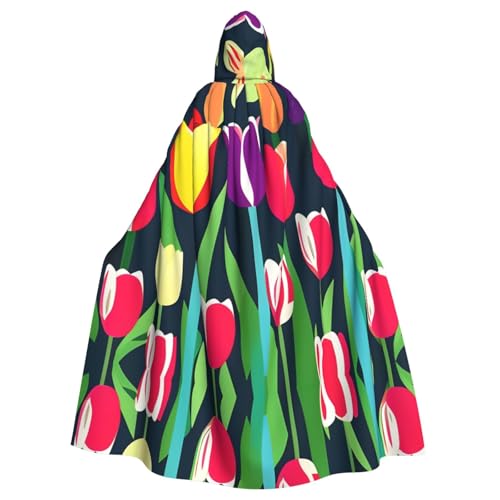 axzttupy Umhang mit buntem Tulpenmuster, Unisex, Halloween, mit Kapuze, volle Länge, für Mittelalter-, Renaissance-, Cosplay-Kostüme von axzttupy