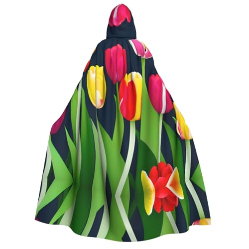 axzttupy Umhang mit buntem Tulpenmuster, mit Kapuze, für Erwachsene, Halloween, Weihnachten, Karneval, Partys, Mittelalter-Kostüm von axzttupy