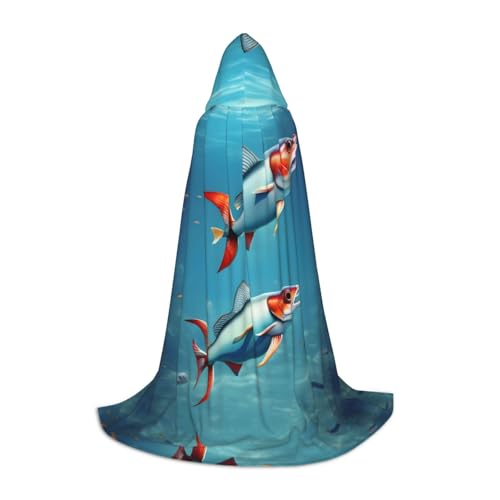 axzttupy Umhang mit fliegenden Fischen im Ozean, Unisex, mit Kapuze, volle Länge, für Zauberer, Weihnachten, Karneval, Halloween, Cosplay von axzttupy