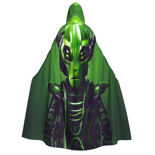 axzttupy Umhang mit langen Ohren, Alien-Druck, Erwachsenen-Kapuzenumhang, Halloween, Weihnachten, Karneval, Partys, Mittelalter-Kostüm, Grün von axzttupy