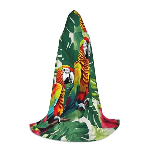 axzttupy Umhang mit tropischer Blume und Papagei, Unisex, mit Kapuze, volle Länge, für Zauberer, Weihnachten, Karneval, Halloween, Cosplay von axzttupy
