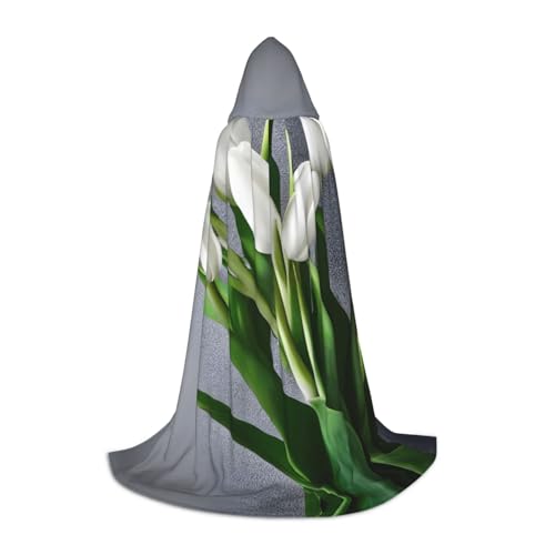 axzttupy Umhang mit weißen Tulpen und Blumen, Unisex, mit Kapuze, volle Länge, für Zauberer, Weihnachten, Karneval, Halloween, Cosplay axzttupy Umhang mit weißen Tulpen und Blumen, Unisex, mit Kapuze, volle Länge, für Zauberer, Weihnachten, Karneval, Halloween, Cosplay von axzttupy