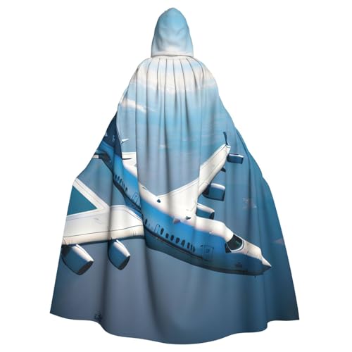 axzttupy Unisex Halloween-Kapuzenumhang mit Flugzeug-Druck, volle Länge, für Mittelalter-Renaissance-Cosplay-Kostüme von axzttupy