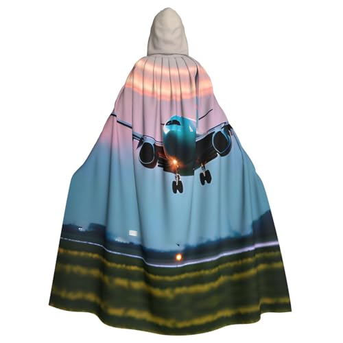 axzttupy Unisex Halloween-Kapuzenumhang mit Flugzeug in der Abendlichter, volle Länge, für mittelalterliche Renaissance-Cosplay-Kostüme von axzttupy