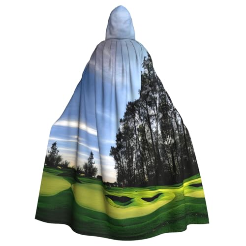 axzttupy Unisex Halloween-Kapuzenumhang mit Golfplatz- und Baum-Druck, volle Länge, für Mittelalter-Renaissance-Cosplay-Kostüme von axzttupy