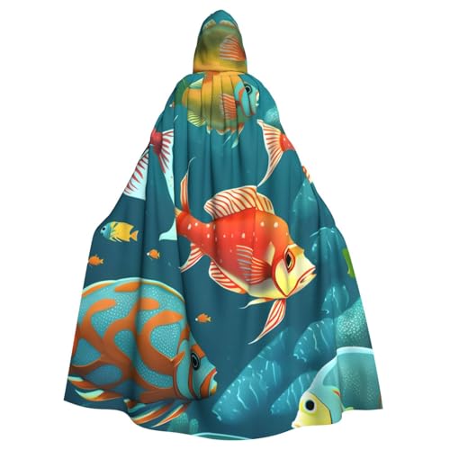axzttupy Unisex Halloween-Kapuzenumhang mit Meeresmotiv, Unterwasserfisch-Druck, volle Länge, für Mittelalter-Renaissance-Cosplay-Kostüme von axzttupy
