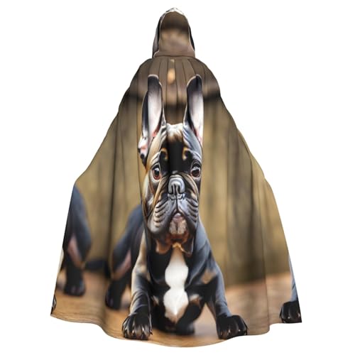 axzttupy Unisex Halloween-Kapuzenumhang mit süßem Bulldoggen-Druck, volle Länge, für mittelalterliche Renaissance-Cosplay-Kostüme von axzttupy