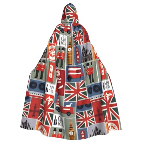 axzttupy Unisex-Kapuzenumhang mit England-Symbol-Druck, volle Länge, für Mittelalter-Renaissance-Cosplay-Kostüme von axzttupy
