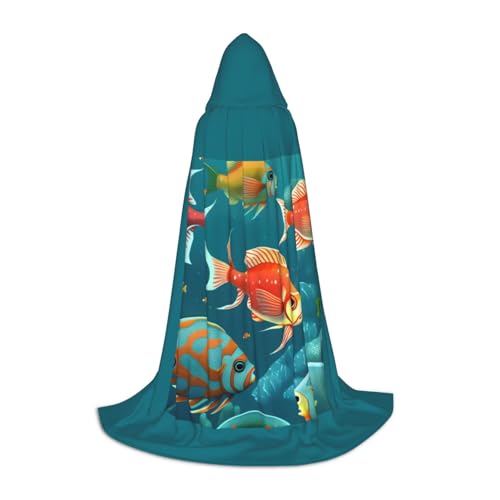 axzttupy Unisex Kapuzenumhang mit Unterwasserfisch-Druck, für Zauberer, Weihnachten, Karneval, Halloween, Cosplay von axzttupy