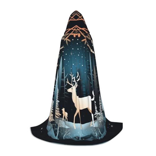 axzttupy Unisex Umhang mit Kapuze, Motiv: Weihnachtsbaum, Hirsch, für Zauberer, Weihnachten, Karneval, Halloween, Cosplay von axzttupy