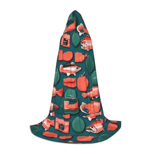 axzttupy Unisex Umhang mit Kapuze in voller Länge mit Lachsmuster, für Zauberer, Weihnachten, Karneval, Halloween, Cosplay axzttupy Unisex Umhang mit Kapuze in voller Länge mit Lachsmuster, für Zauberer, Weihnachten, Karneval, Halloween, Cosplay von axzttupy