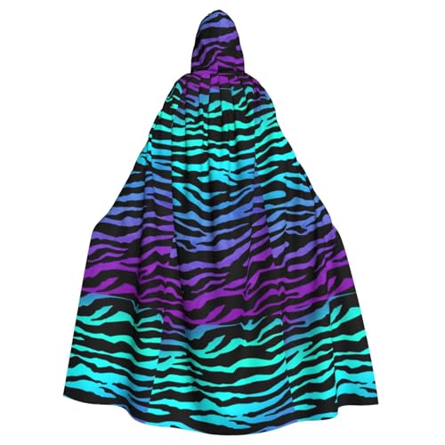 axzttupy Violett/Blau/Grüner Camouflage-Zebrastreifen-Druck, Unisex, Halloween-Kapuzenumhang, volle Länge, für Mittelalter-Renaissance-Cosplay-Kostüme von axzttupy