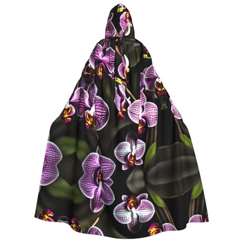 axzttupy Violetter Orchideen-Druck, Erwachsenen-Kapuzenumhang, Halloween, Weihnachten, Karneval, Partys, Mittelalter-Kostüm von axzttupy