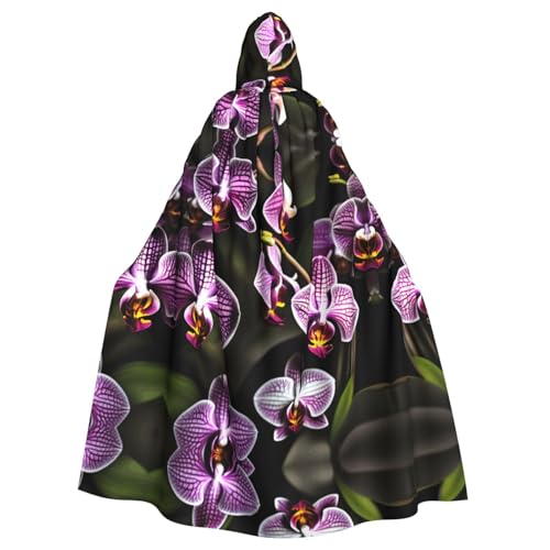 axzttupy Violetter Orchideen-Druck, Unisex, Halloween-Kapuzenumhang, volle Länge, für mittelalterliche Renaissance-Cosplay-Kostüme von axzttupy