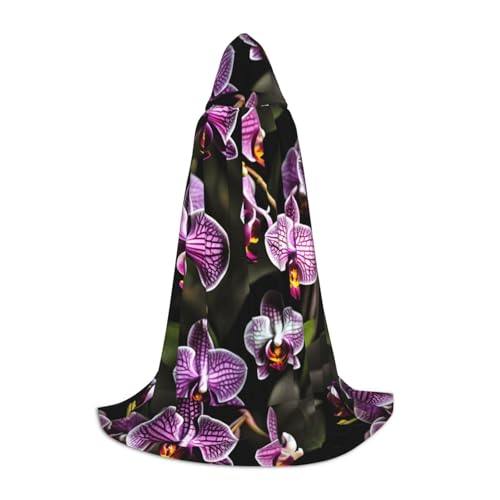 axzttupy Violetter Orchideen-Druck, Unisex, mit Kapuze, Umhang in voller Länge, für Zauberer, Weihnachten, Karneval, Halloween, Cosplay von axzttupy