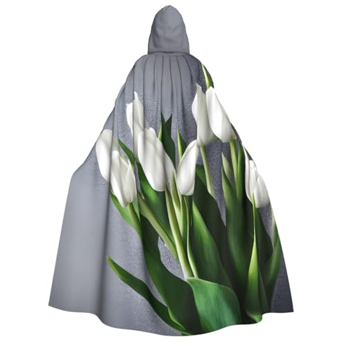axzttupy Weißer Tulpenblumen-Aufdruck, Erwachsenen-Kapuzenumhang, Halloween, Weihnachten, Karneval, Partys, Mittelalter-Kostüm axzttupy Weißer Tulpenblumen-Aufdruck, Erwachsenen-Kapuzenumhang, Halloween, Weihnachten, Karneval, Partys, Mittelalter-Kostüm von axzttupy