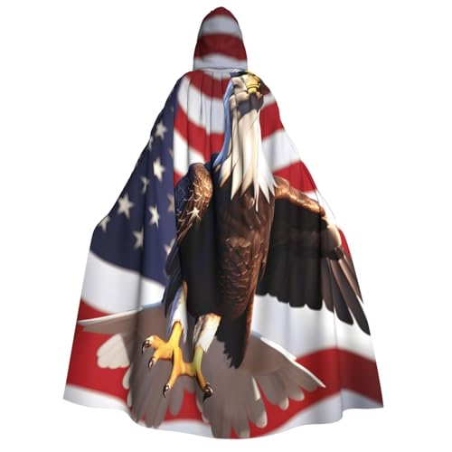 axzttupy Weißkopfseeadler mit amerikanischer Flagge, Kapuzenumhang für Erwachsene, Halloween, Weihnachten, Karneval, Partys, Mittelalter-Kostüm von axzttupy