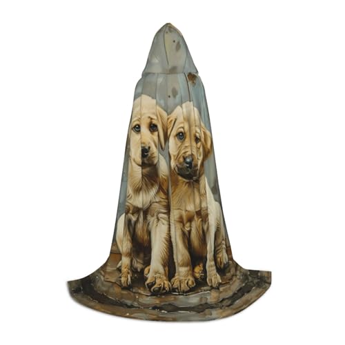 axzttupy Welpen-Hunde-Umhang (2) Aufdruck, Unisex, mit Kapuze, volle Länge, für Zauberer, Weihnachten, Karneval, Halloween, Cosplay von axzttupy