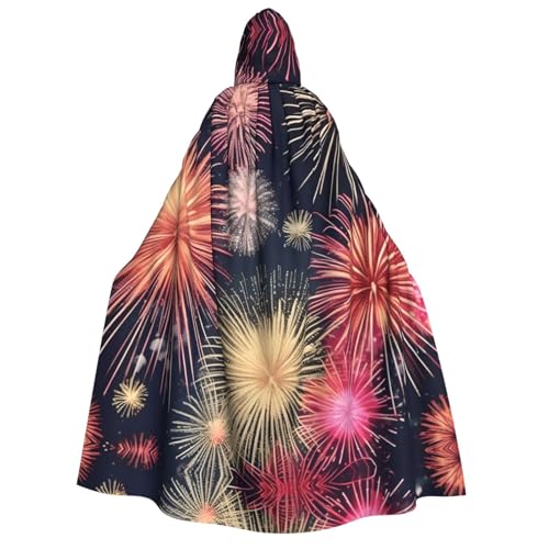 axzttupy Wunderschöner Feuerwerk-Druck für Erwachsene, Kapuzenumhang, Halloween, Weihnachten, Karneval, Partys, Mittelalter-Kostüm von axzttupy