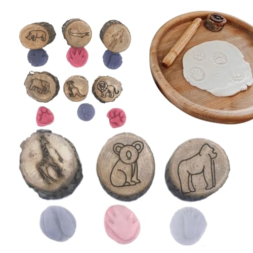 Tierfährten Stempel, Stempelset Für Kleinkinder Mit Tierspuren, Holzstempel Bastelsets Mit Fußabdrücken, Holz Bastelsets Pädagogisches Spielzeug, Scrapbook Zubehör Vorschule Lernaktivitäten von baabeash