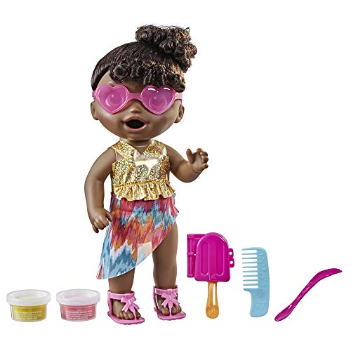 Baby Alive Sunshine Snacks Doll, Eats and Poops, Summer-Themed Waterplay Baby Doll, Ice Pop Mold, Toy for Kids Ages 3 and Up, Black Hair von Baby Alive