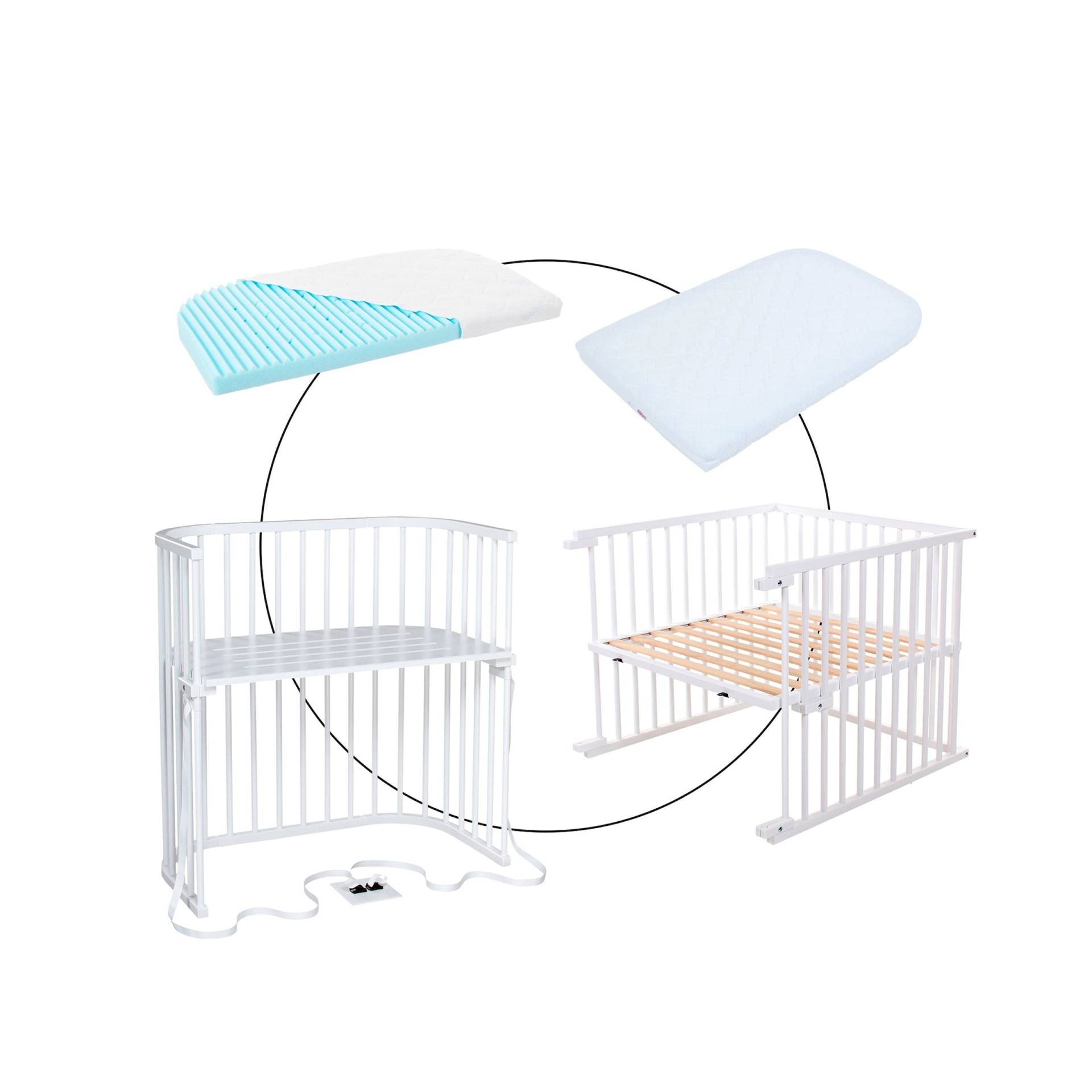 Babybay® Bundle Beistellbett Boxspring inkl. Matratze MediTex® und Kinderbettumbausatz inkl. Matratze MediTex® extraluftig von babybay