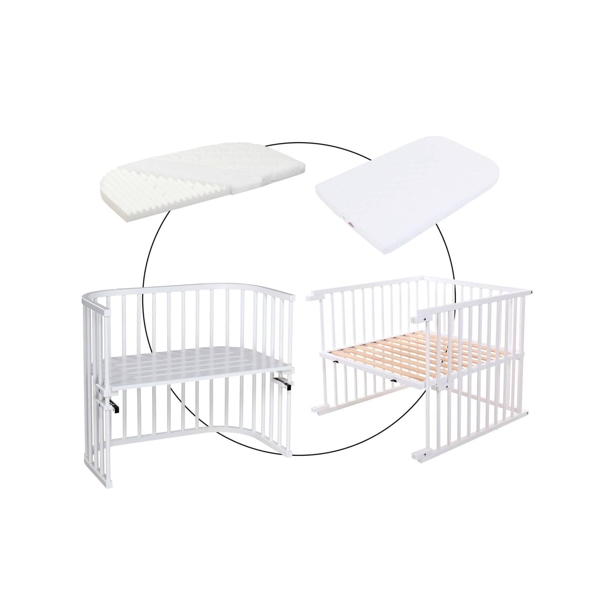 Babybay® Bundle Beistellbett Maxi inkl. Matratze Klima Wave und Kinderbettumbausatz inkl. Matratze MediTex® extraluftig von babybay