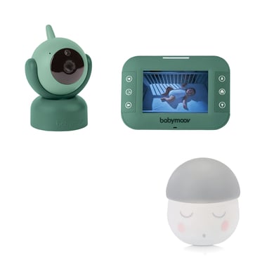 babymoov Babyphone mit Kamera YOO Twist grün + Nachtlicht Squeezy weiß/grau Gratis von babymoov
