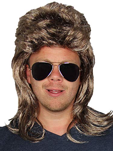 bad taste dieser Style macht geil Set - blonde Vokuhila Perücke + Sonnenbrille - für Herren zum 80er Jahre Männer Kostüm Fasching Karneval Party Rockstar Herrenperücke Farbe graublond von bad taste dieser Style macht geil