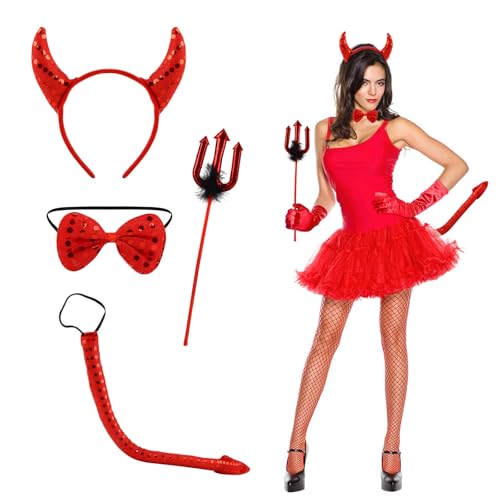 badaren 4 Stück Teufel Kostüm Damen Zubehör, Halloween Kostüm Damen, Vampir Kostüm Damen, Teufelshörner, Teufelsschwanz, Teufel Fliege, Teufel Dreizack, Für Cosplay, Karneval Kostüm, Damen, Kinder badaren 4 Stück Teufel Kostüm Damen Zubehör, Halloween Kostüm Damen, Vampir Kostüm Damen, Teufelshörner, Teufelsschwanz, Teufel Fliege, Teufel Dreizack, Für Cosplay, Karneval Kostüm, Damen, Kinder von badaren