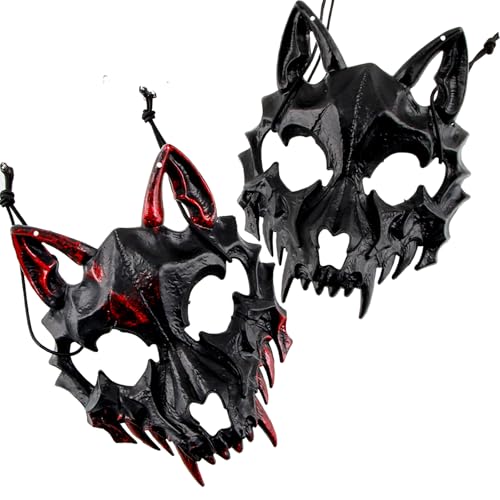 Badaren Halloween Wolf Maske, 2 Stück - Therian, Horror, Samurai, Werwolf Knochen Halbmaske - Dekorative Masken für Erwachsene Badaren Halloween Wolf Maske, 2 Stück - Therian, Horror, Samurai, Werwolf Knochen Halbmaske - Dekorative Masken für Erwachsene von badaren