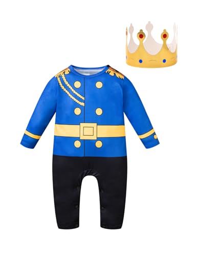 bakjuno Prinz-Kostüm für Neugeborene, Jungen, Mädchen, Halloween-Outfit, Babykleidung, Strampler mit Krone (0-3 Monate) von bakjuno