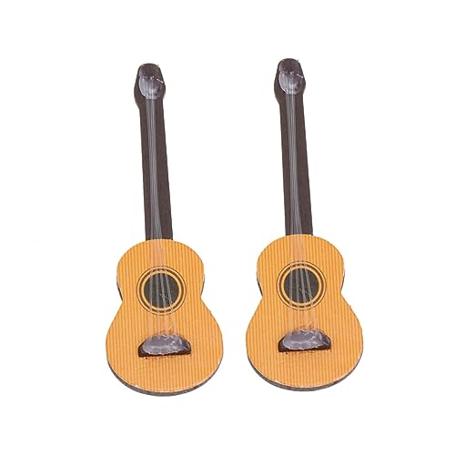 Balacoo 2 Stück Miniatur Holzgitarre Detailgetreues Dekorationsmodell für Puppenhäuser Langlebiges Geruchloses Gitarren Ornament als Miniaturzubehör und Schreibtischdeko von balacoo