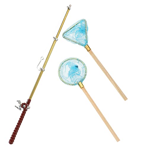 Balacoo Miniatur Angelrute Teilig Puppenhaus Deko Mini Fischfang Zubehör Kleine Angelrute mit Fischernetz für Spielzeughaus Landschaftsdekoration von balacoo