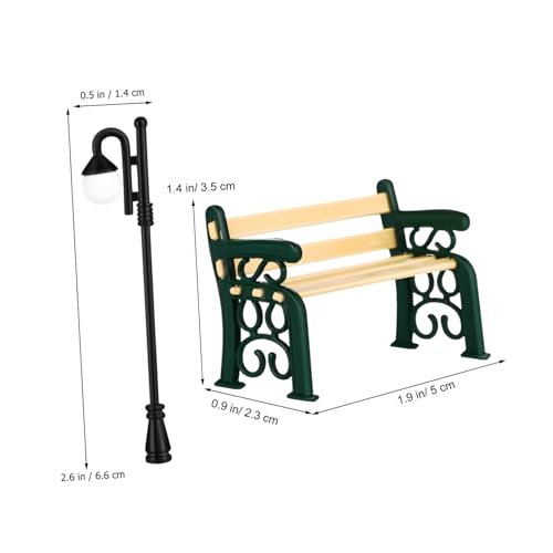 Balacoo Miniatur Gartenbank und Straßenlaterne aus Robustem Legierungsmetall Stabile Mini Dekoration für Puppenhaus Miniaturgarten und Feengarten Realistische Mini Figurinen und LED von balacoo
