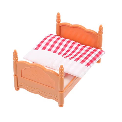 Balacoo Miniatur Puppenhaus Bett Niedliches DIY Miniatur Schlafzimmer Möbel Modell in Rosa Stilvolle Puppenhaus Dekoration Realistische Mini Haus Einrichtung Bastelset von balacoo