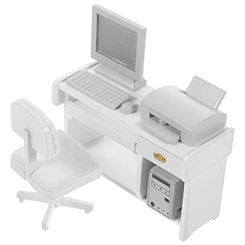 Balacoo Weißes Schreibtisch Möbel Modell mit Computer Tastatur Drucker für Puppenhaus von balacoo