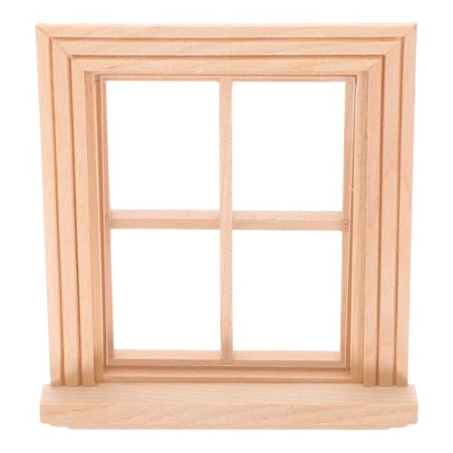 balacoo Miniaturfenster Holz Traditionelle Seite- Seite Fenster Unlackiert Mini Holz 4 Scheibe Fenster für Puppenhaus Möbel von balacoo