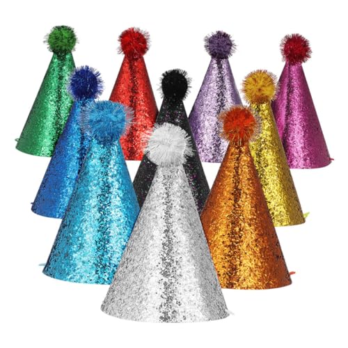 balacoo 10 Stück Teiliges Bunte Kindergeburtstagskegelglitzerhüte Wiederverwendbar Praktische Partyhüte für Duschen und Hochzeitsfeiern Farbenfrohes Funkelndes Kopfschmuck Accessoire von balacoo
