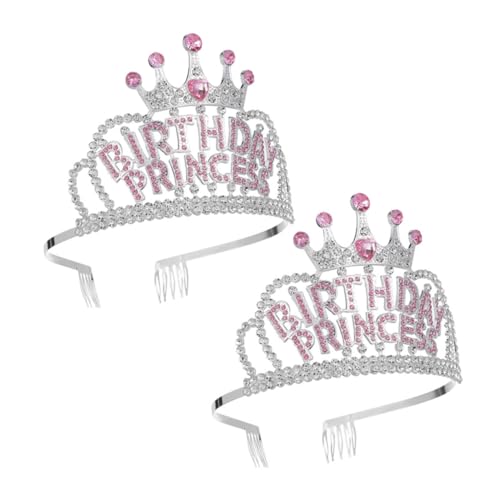 balacoo 2 Stück Happy Birthday Krone für Mädchen Glitzer Tiara mit Strasssteinen Prinzessin Stirnband für Party Geburtstagsfeier und Aufführung Kopfaccessoire Silber von balacoo