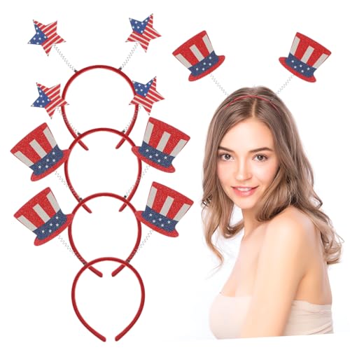 balacoo 4 Stück Teiliges Haarreif Independence Day Amerikanische Flagge mit Stern und Hut Design Leichtes Bequemes Stirnband für Mädchen Party Dekoration und Kostüm Zubehör von balacoo