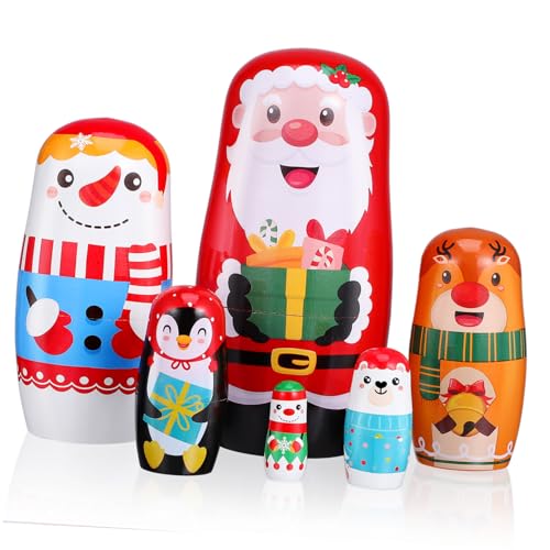 balacoo 6 Stück Teiliges Weihnachts Russische Nistpuppen aus Holz mit Weihnachtsmann und Schneemann Motiven Handbemalt Langlebig und Farbecht Festliche Dekoration für Zuhause balacoo 6 Stück Teiliges Weihnachts Russische Nistpuppen aus Holz mit Weihnachtsmann und Schneemann Motiven Handbemalt Langlebig und Farbecht Festliche Dekoration für Zuhause von balacoo