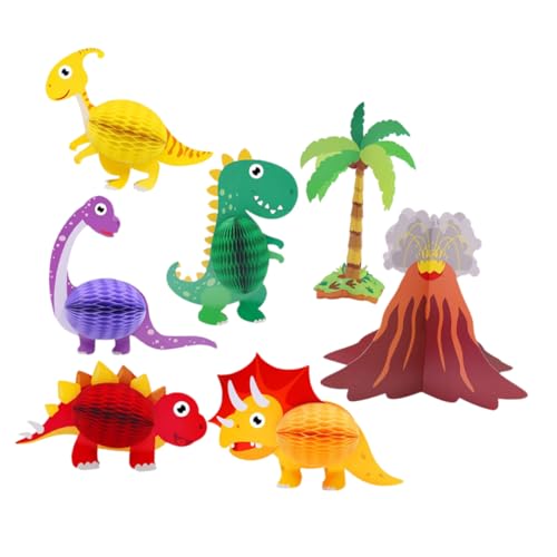 balacoo 7 Stück Teiliges Dinosaurier Mittelstück aus Papier Bienenwabenartige Tischdeko für Geburtstagsparty Wiederverwendbare Kinderparty Dekoration Fröhliche Themen Ornamente von balacoo