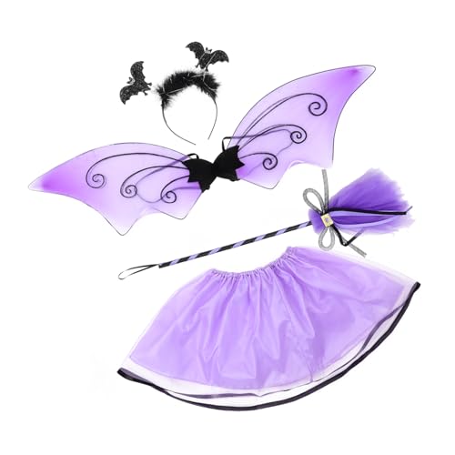 balacoo Halloween Kinderkostüm Teiliges mit Fledermausflügeln Tüllrock Zauberstab und Haarreif für Party Bühne und Verkleidung Geeignet von balacoo